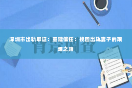 深圳市出轨取证：重建信任：挽回出轨妻子的艰难之路